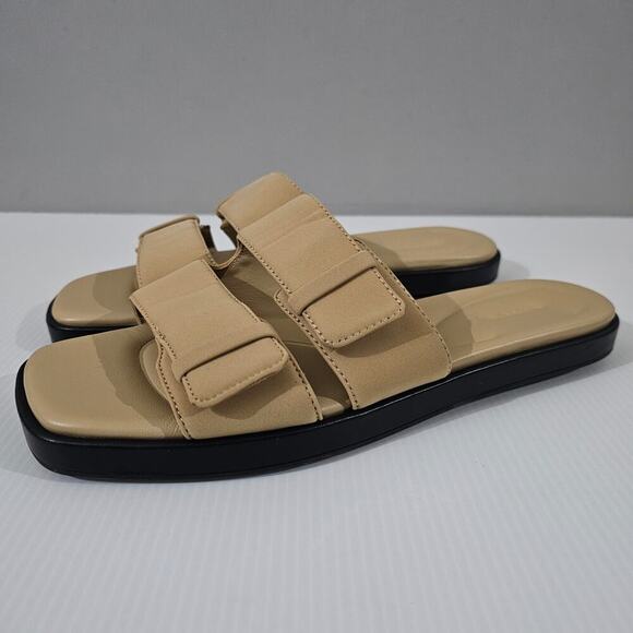 NEW Vince Rhode Sandal Dual Strap Slip On Slide Farro Tan Size 9.5 - Picture 1 of 13